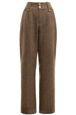 Holland Cooper Trousers-High Waisted Straight Trouser Large Scale Brown Herringbone