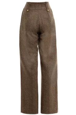 Holland Cooper Trousers-High Waisted Straight Trouser Large Scale Brown Herringbone