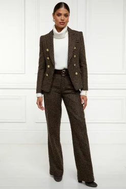 Holland Cooper Trousers|Shop By Product-High Waisted Straight Trouser Chocolate Houndstooth