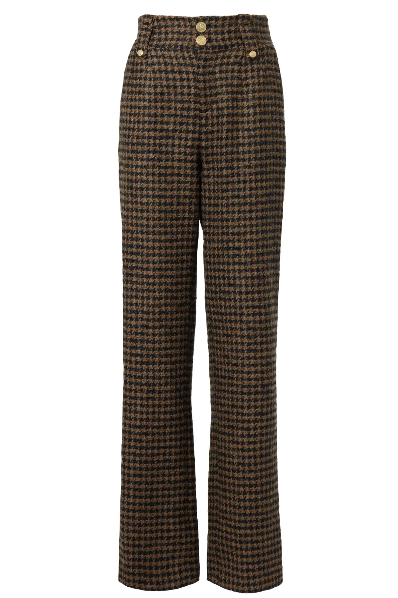 Holland Cooper Trousers|Shop By Product-High Waisted Straight Trouser Chocolate Houndstooth