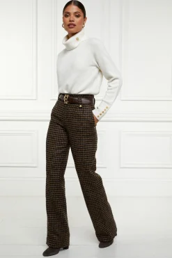 Holland Cooper Trousers|Shop By Product-High Waisted Straight Trouser Chocolate Houndstooth