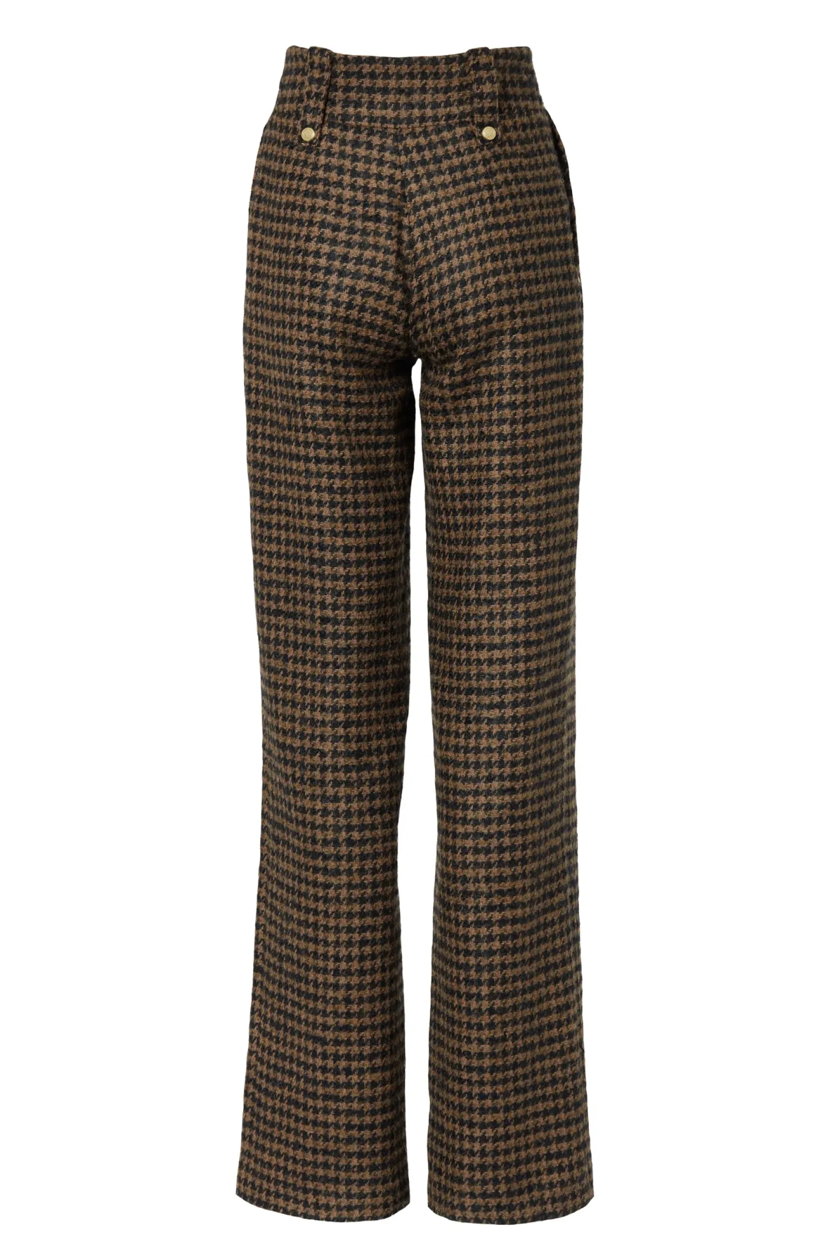 Holland Cooper Trousers|Shop By Product-High Waisted Straight Trouser Chocolate Houndstooth