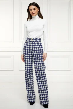 Holland Cooper Trousers|Seasonal Inspiration-High Waisted Straight Trouser Large Scale Navy Houndstooth