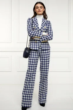 Holland Cooper Trousers|Seasonal Inspiration-High Waisted Straight Trouser Large Scale Navy Houndstooth