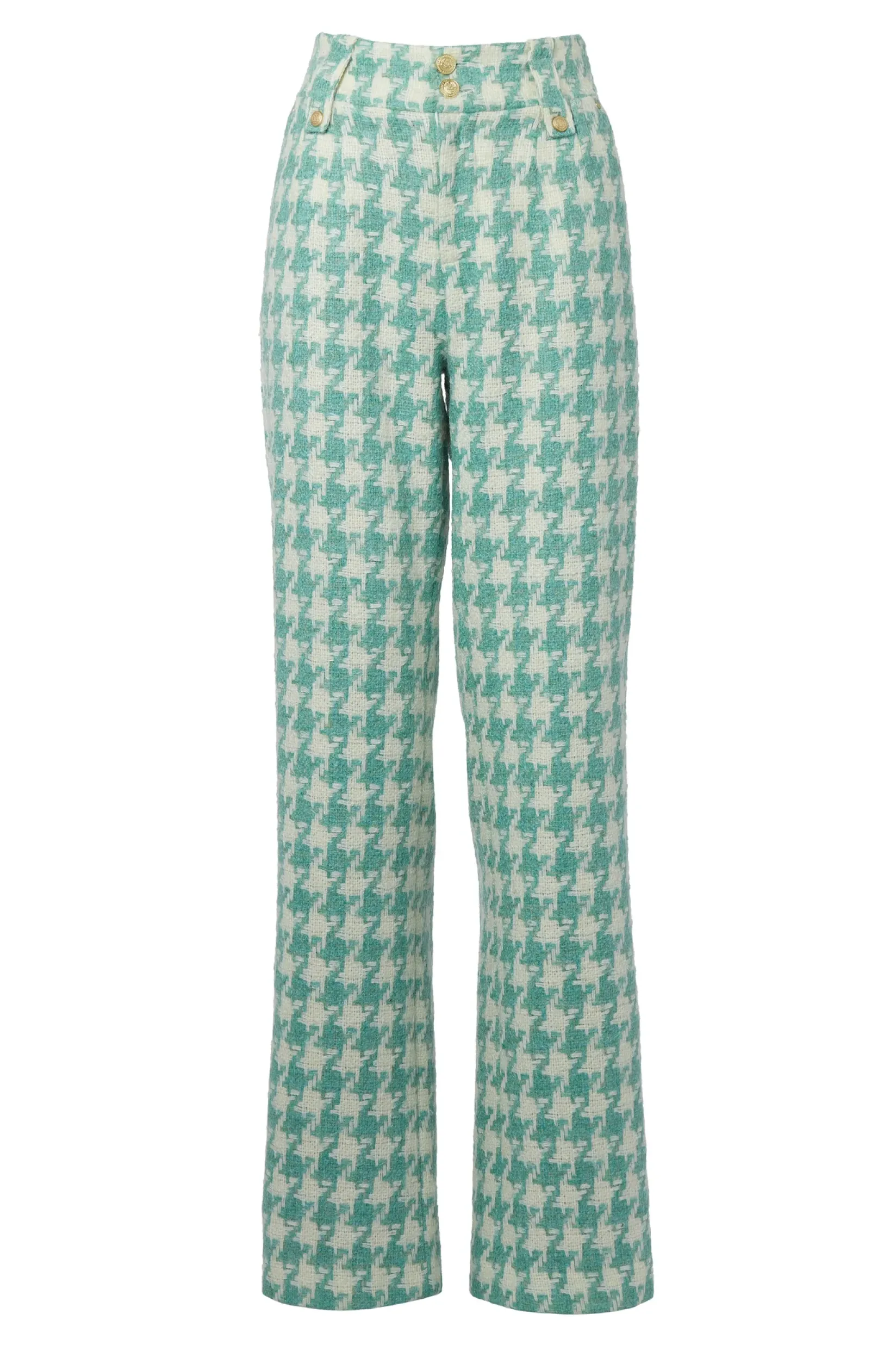 Holland Cooper Trousers|Workwear Wardrobe-High Waisted Straight Trouser Large Scale Teal Houndstooth