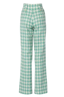 Holland Cooper Trousers|Workwear Wardrobe-High Waisted Straight Trouser Large Scale Teal Houndstooth