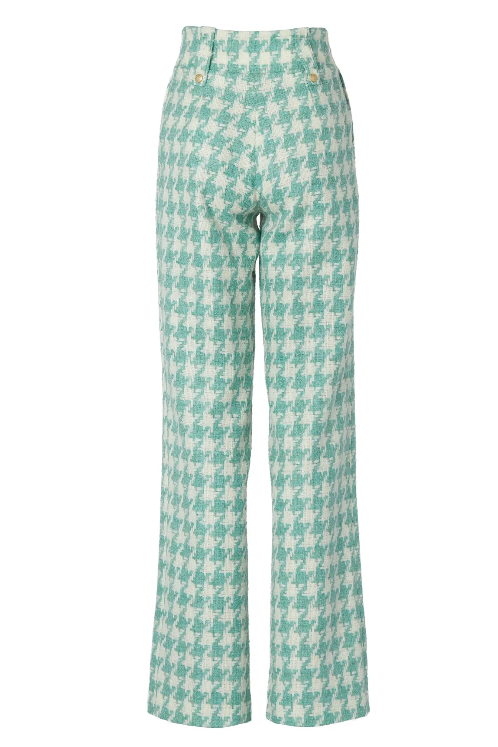 Holland Cooper Trousers|Workwear Wardrobe-High Waisted Straight Trouser Large Scale Teal Houndstooth