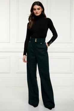 Holland Cooper Trousers-High Waisted Straight Trouser Emerald Houndstooth