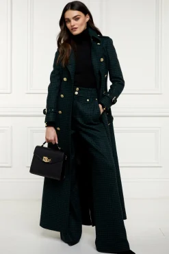 Holland Cooper Trousers-High Waisted Straight Trouser Emerald Houndstooth