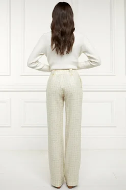 Holland Cooper Trousers|Seasonal Inspiration-High Waisted Straight Trouser Ivory Sparkle Tweed