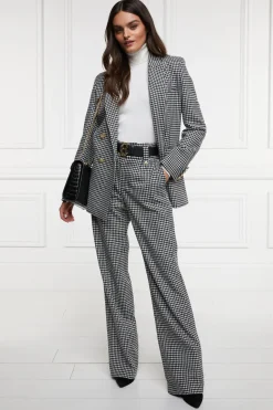 Holland Cooper Trousers|In Stock Tailoring-High Waisted Straight Trouser Black & White Puppy Tooth