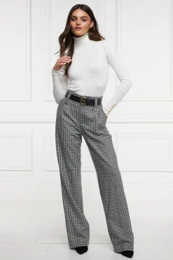 Holland Cooper Trousers|In Stock Tailoring-High Waisted Straight Trouser Black & White Puppy Tooth