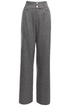 Holland Cooper Trousers|In Stock Tailoring-High Waisted Straight Trouser Black & White Puppy Tooth