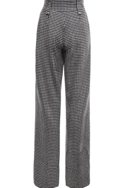 Holland Cooper Trousers|In Stock Tailoring-High Waisted Straight Trouser Black & White Puppy Tooth
