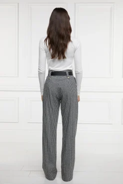 Holland Cooper Trousers|In Stock Tailoring-High Waisted Straight Trouser Black & White Puppy Tooth