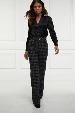 Holland Cooper Trousers|In Stock Tailoring-High Waisted Straight Trouser Large Scale Charcoal Houndstooth
