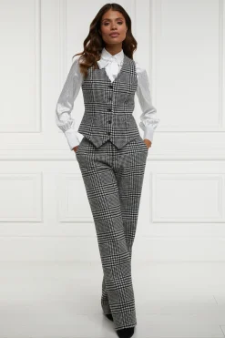 Holland Cooper Trousers|In Stock Tailoring-High Waisted Straight Trouser Large Scale Prince of Wales Mono