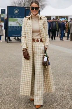 Holland Cooper Trousers|In Stock Tailoring-High Waisted Straight Trouser Camel Houndstooth