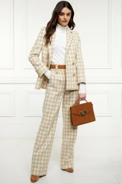 Holland Cooper Trousers|In Stock Tailoring-High Waisted Straight Trouser Camel Houndstooth