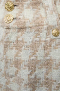Holland Cooper Trousers|In Stock Tailoring-High Waisted Straight Trouser Camel Houndstooth