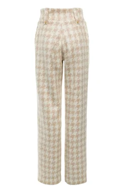 Holland Cooper Trousers|In Stock Tailoring-High Waisted Straight Trouser Camel Houndstooth