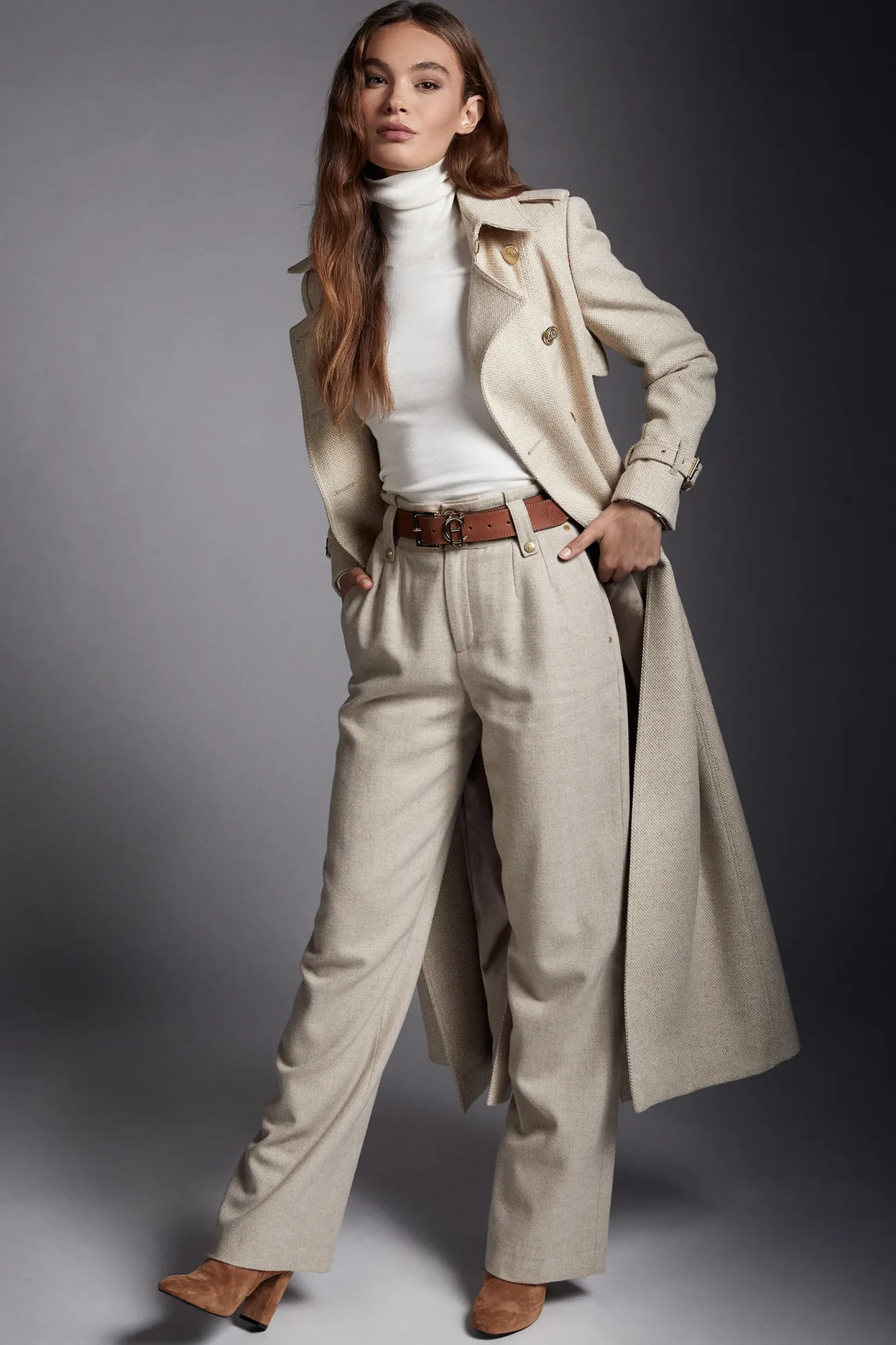 Holland Cooper Trousers|Workwear Wardrobe-High Waisted Straight Trouser Oatmeal
