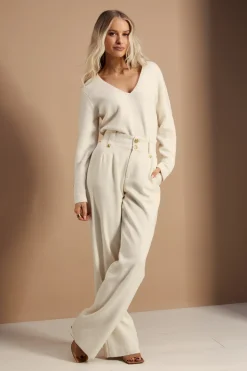 Holland Cooper Trousers|Workwear Wardrobe-High Waisted Straight Trouser Ivory