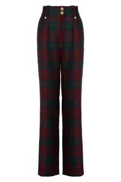 Holland Cooper In Stock Tailoring|Trousers-High Waisted Straight Trouser Mulberry Tartan