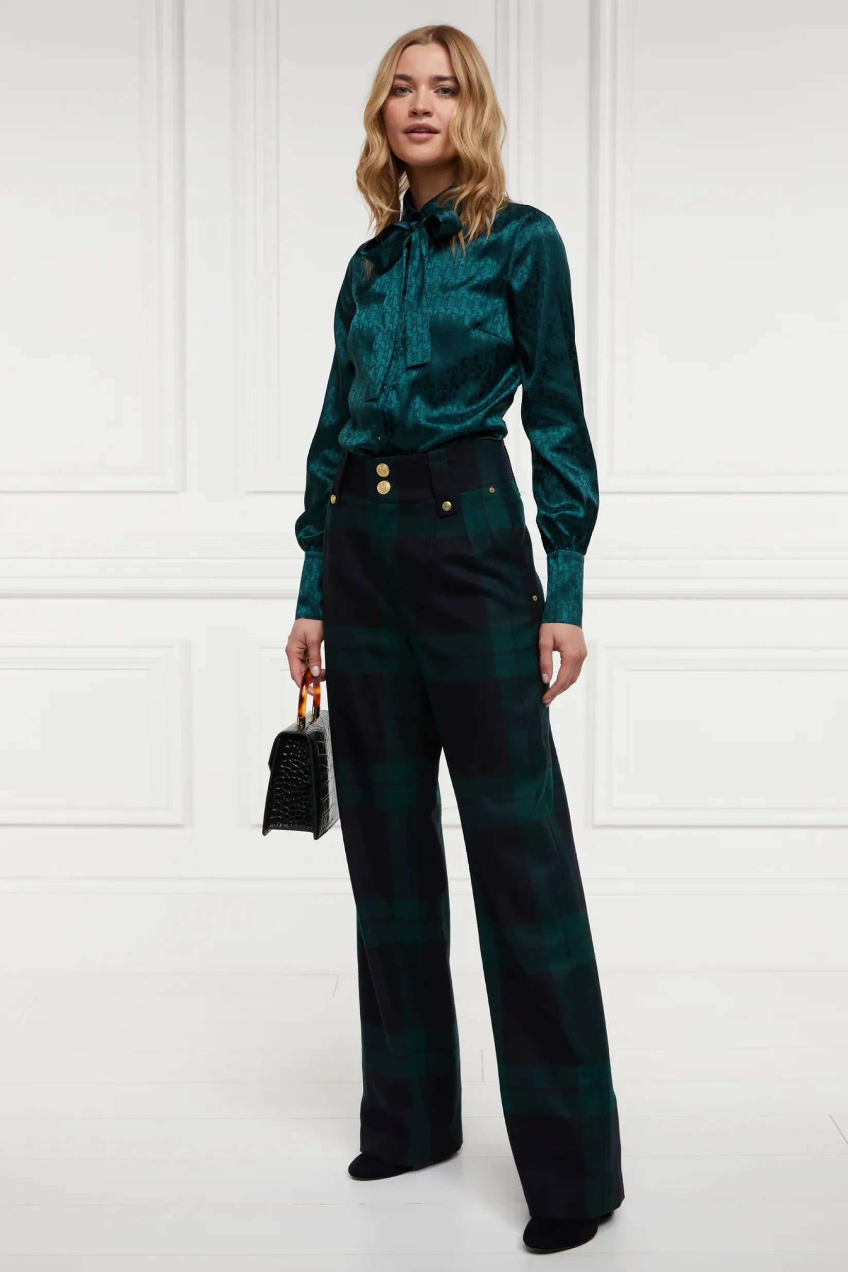 Holland Cooper In Stock Tailoring|Trousers-High Waisted Straight Trouser Blackwatch