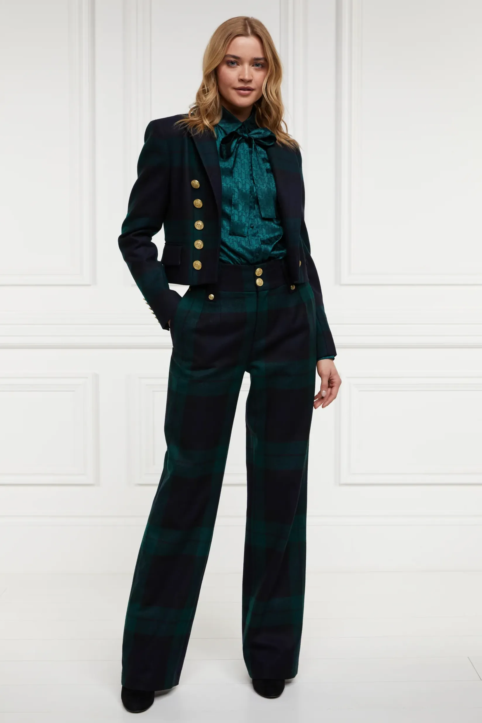 Holland Cooper In Stock Tailoring|Trousers-High Waisted Straight Trouser Blackwatch