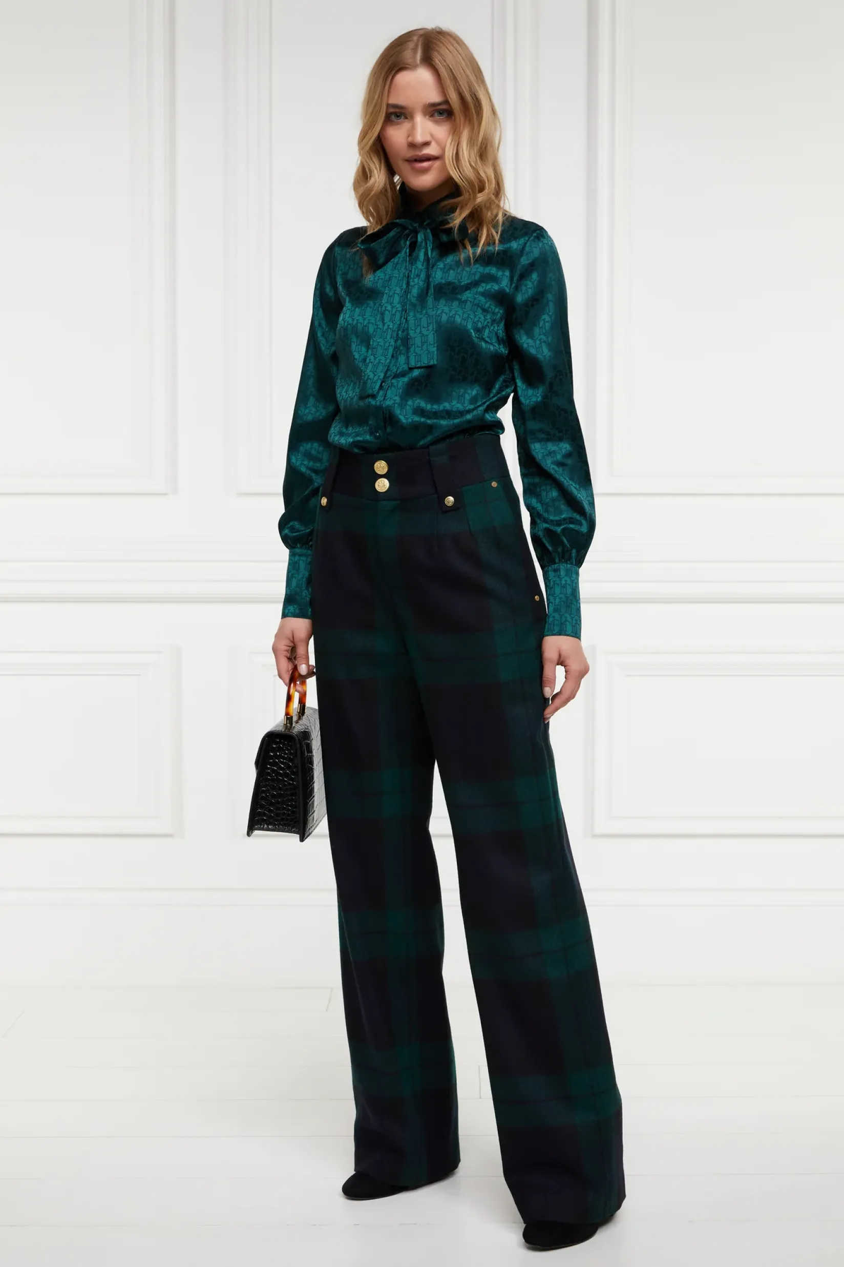 Holland Cooper In Stock Tailoring|Trousers-High Waisted Straight Trouser Blackwatch