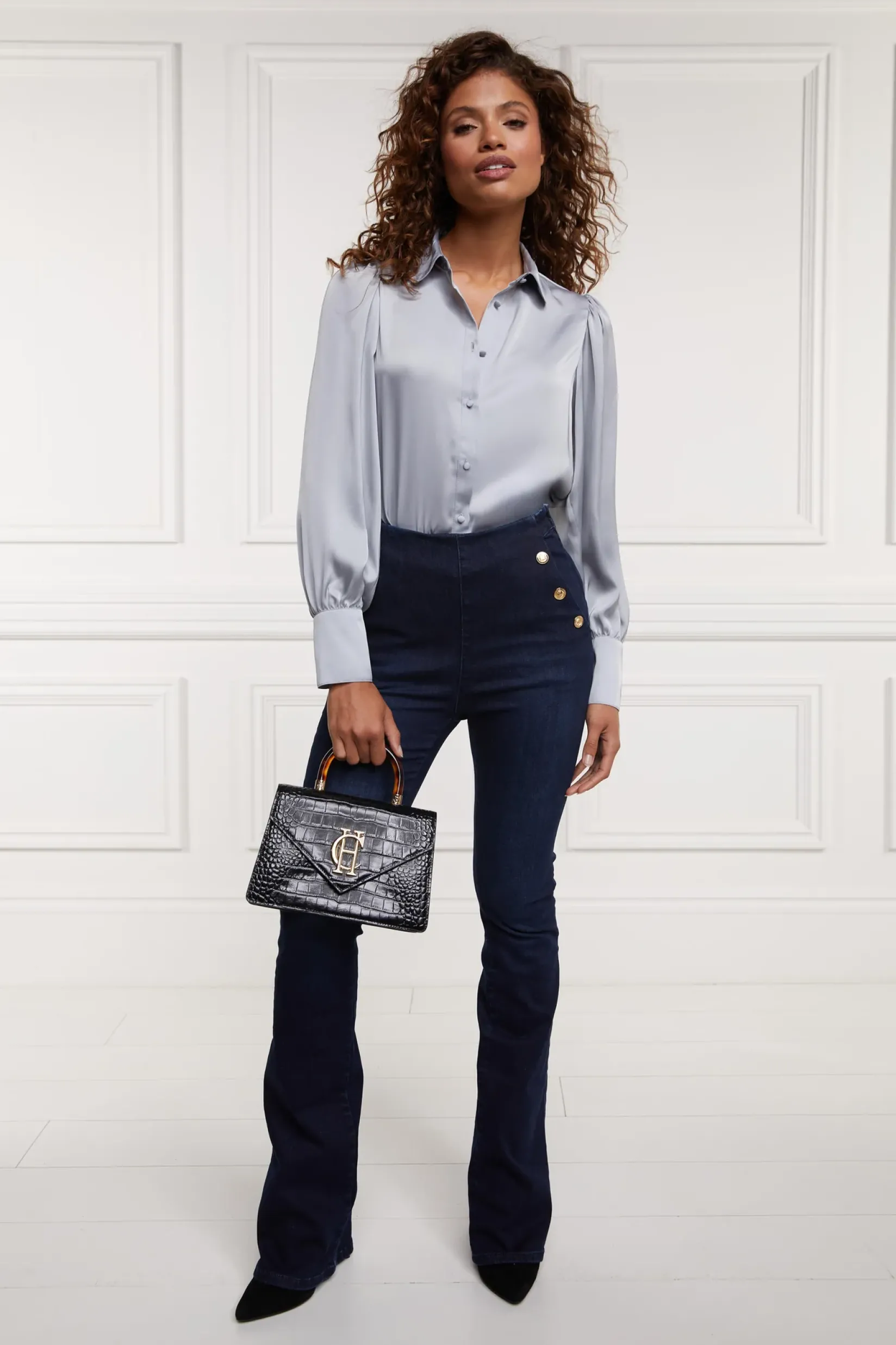 Holland Cooper Shirts & Blouses|The Date Night Edit-Isla Satin Shirt Silver Grey