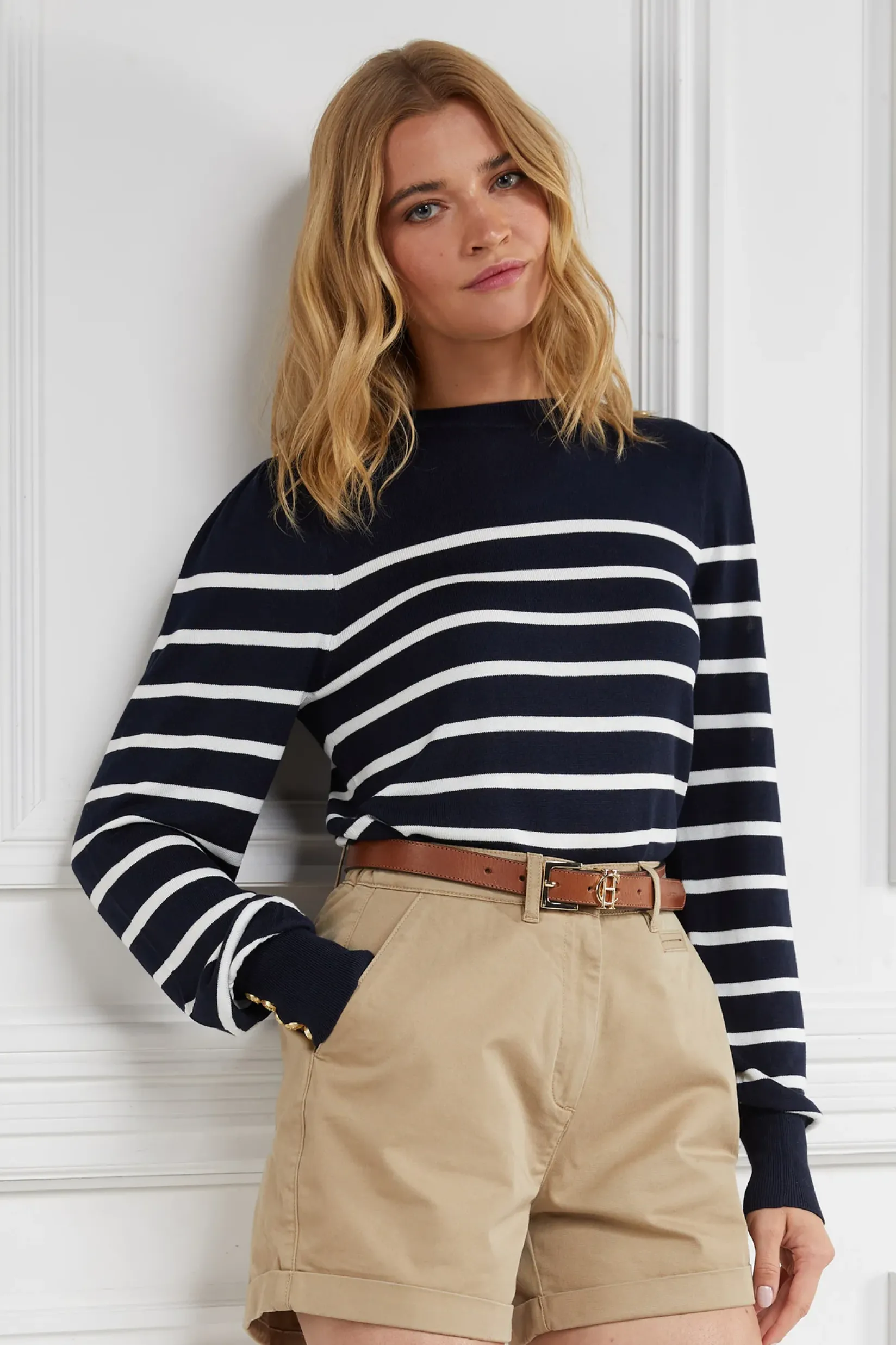 Holland Cooper Knitwear-Kelsie Crew Neck Knit Ink Navy Stripe