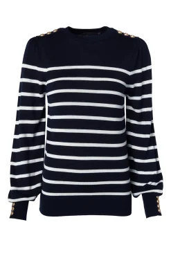 Holland Cooper Knitwear-Kelsie Crew Neck Knit Ink Navy Stripe