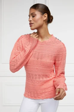 Holland Cooper Knitwear|Shop By Product-Kelsie Pointelle Knit Coral