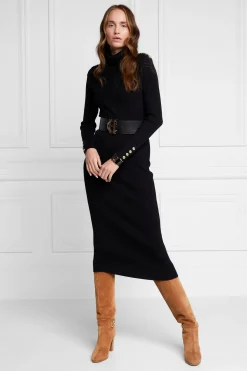 Holland Cooper Dresses|Knitwear-Kensington Midi Jumper Dress Black