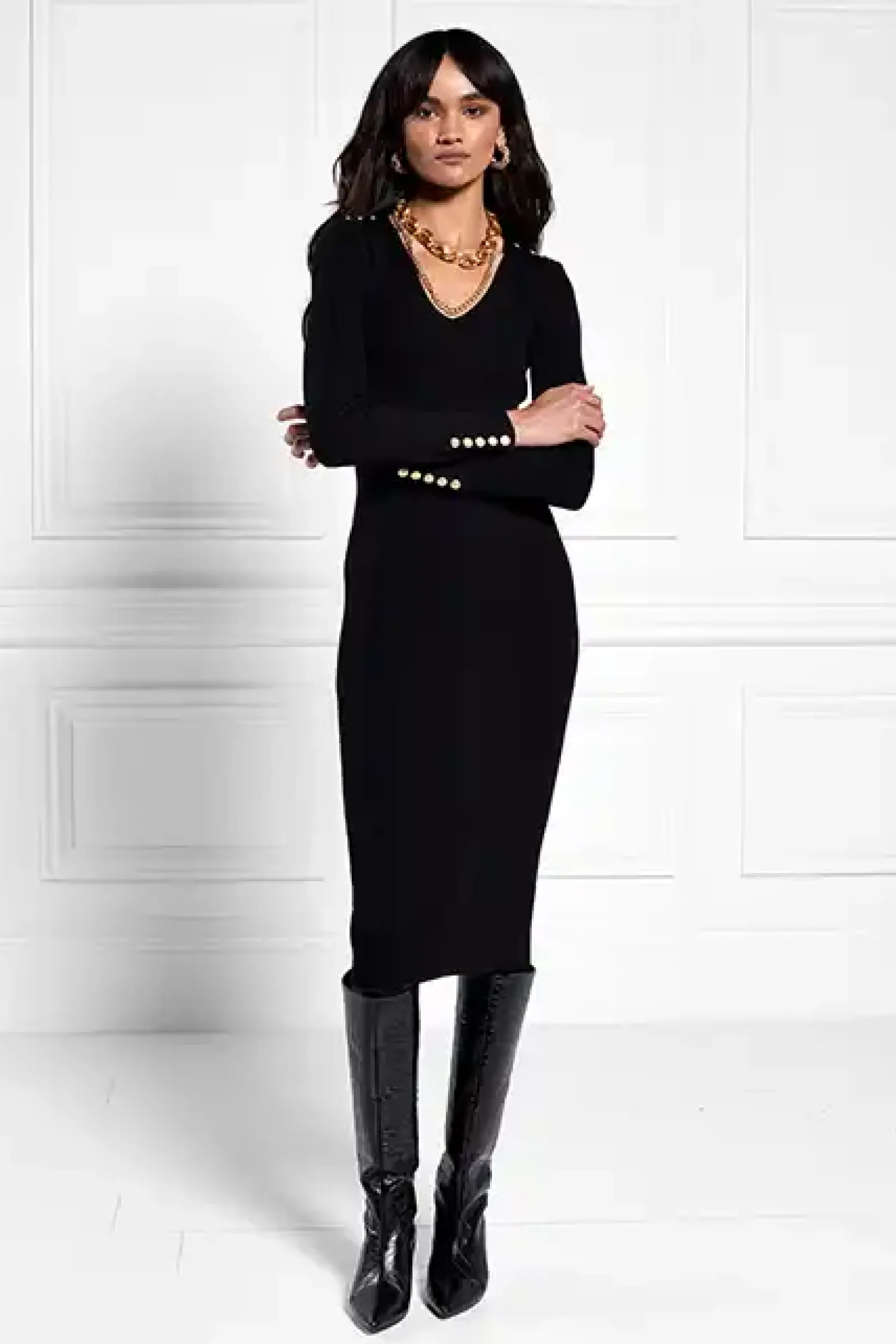 Holland Cooper Dresses|Knitwear-Kensington V-Neck Midi Dress