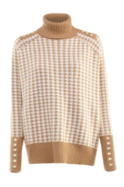 Holland Cooper Knitwear|Bump Friendly Collection-Kingsbury Cape Knit Camel Houndstooth