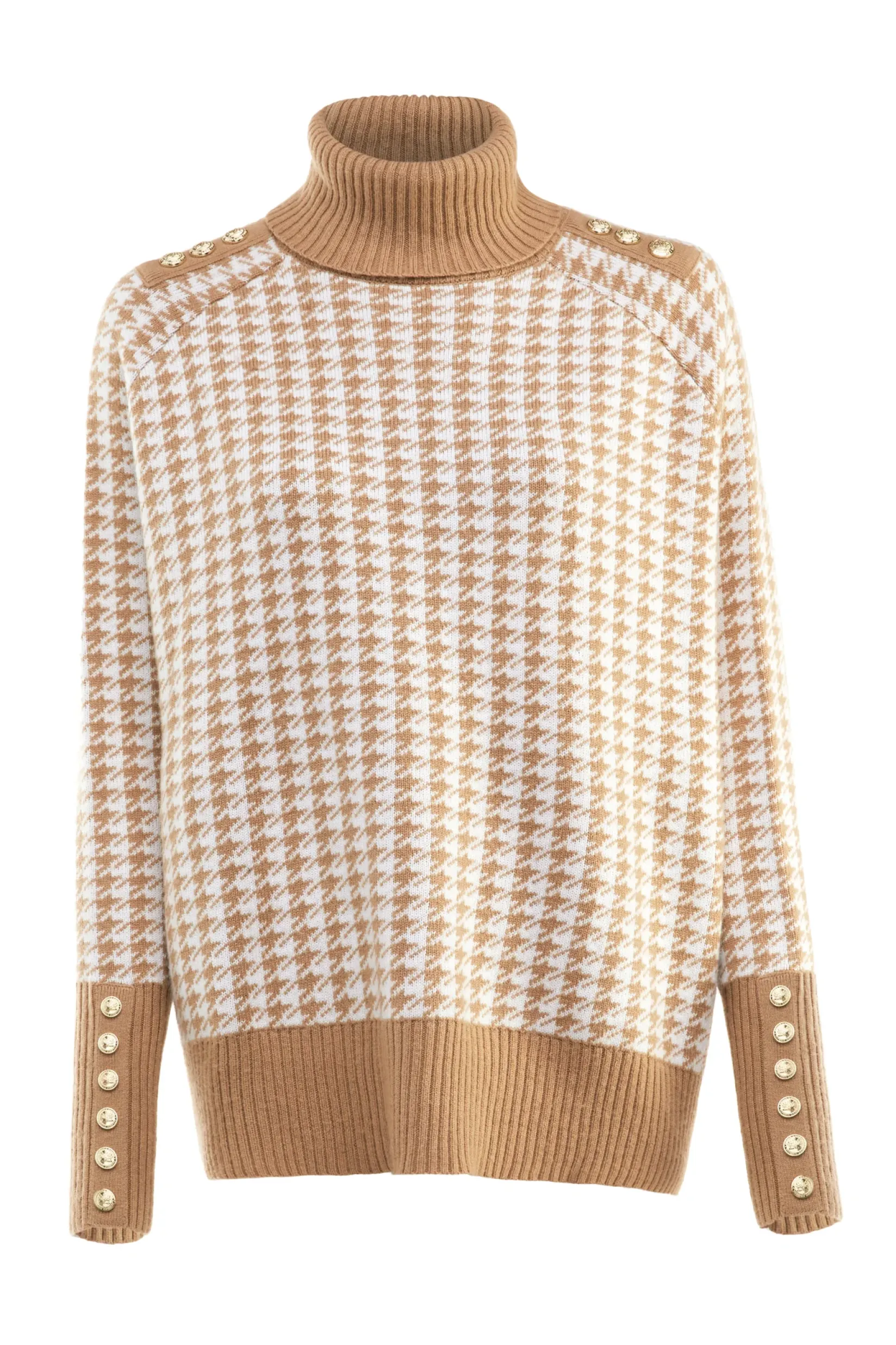 Holland Cooper Knitwear|Bump Friendly Collection-Kingsbury Cape Knit Camel Houndstooth