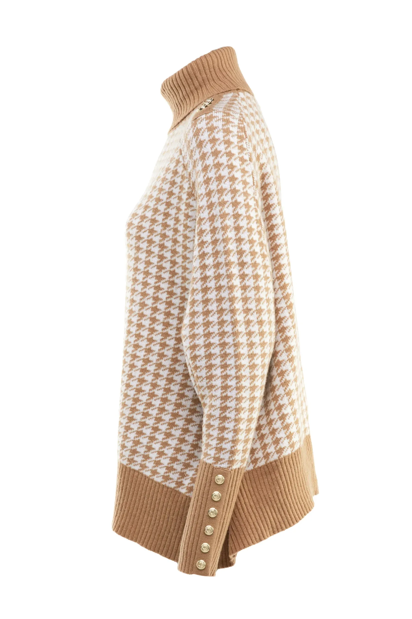 Holland Cooper Knitwear|Bump Friendly Collection-Kingsbury Cape Knit Camel Houndstooth