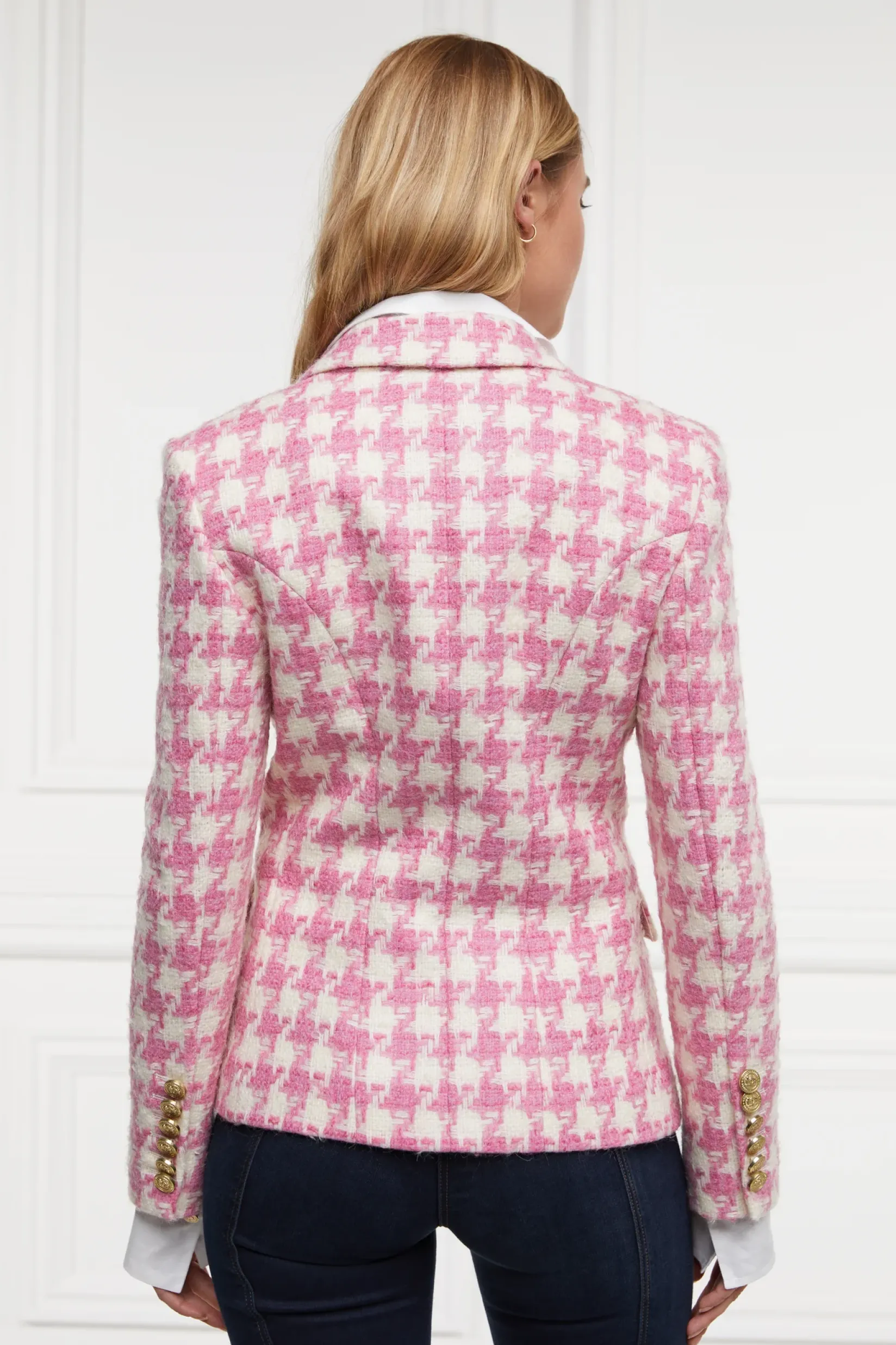 Holland Cooper Gifts For Her|Blazers-Knightsbridge Blazer Pink Large Scale Houndstooth