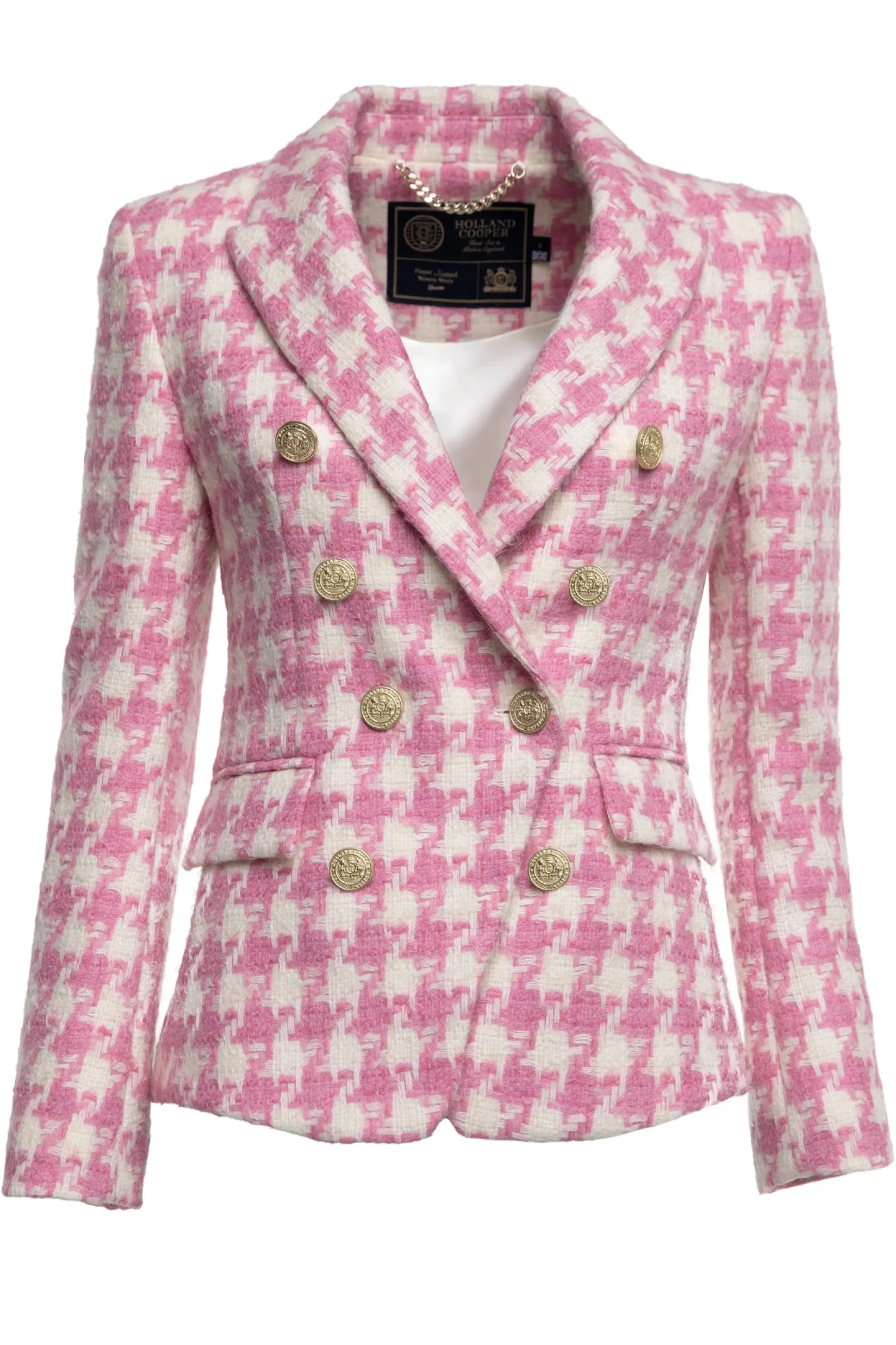 Holland Cooper Gifts For Her|Blazers-Knightsbridge Blazer Pink Large Scale Houndstooth