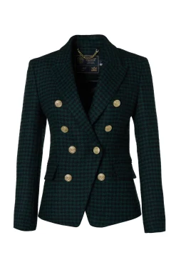 Holland Cooper Blazers|Jackets-Knightsbridge Blazer Emerald Houndstooth