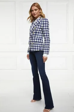 Holland Cooper Blazers|Jackets-Knightsbridge Blazer Large Scale Navy Houndstooth