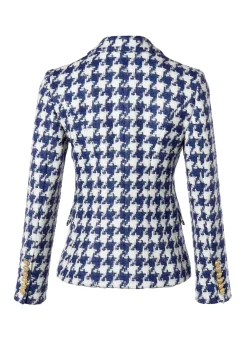 Holland Cooper Blazers|Jackets-Knightsbridge Blazer Large Scale Navy Houndstooth