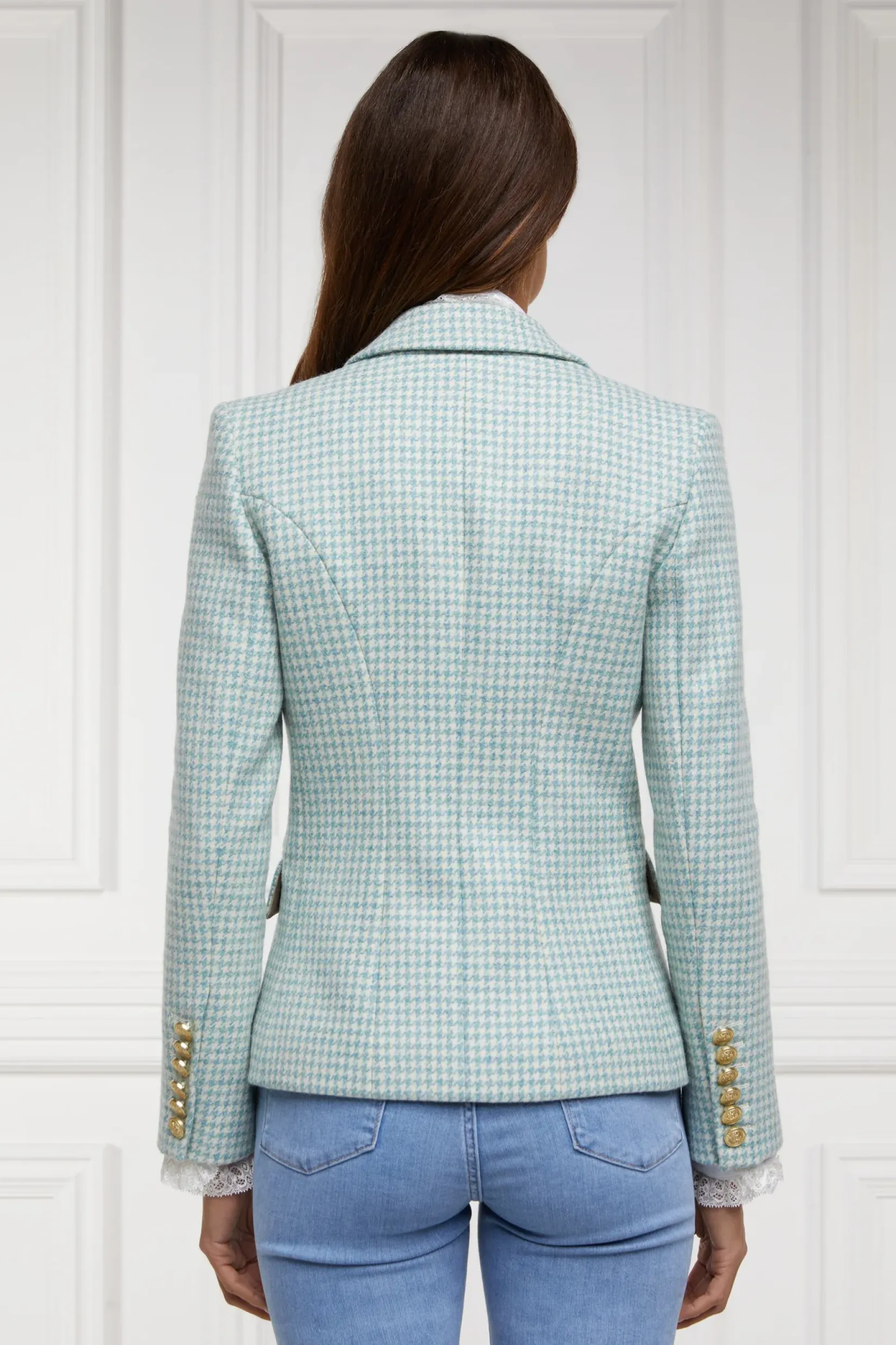 Holland Cooper Blazers|In Stock Tailoring-Knightsbridge Blazer Teal Houndstooth