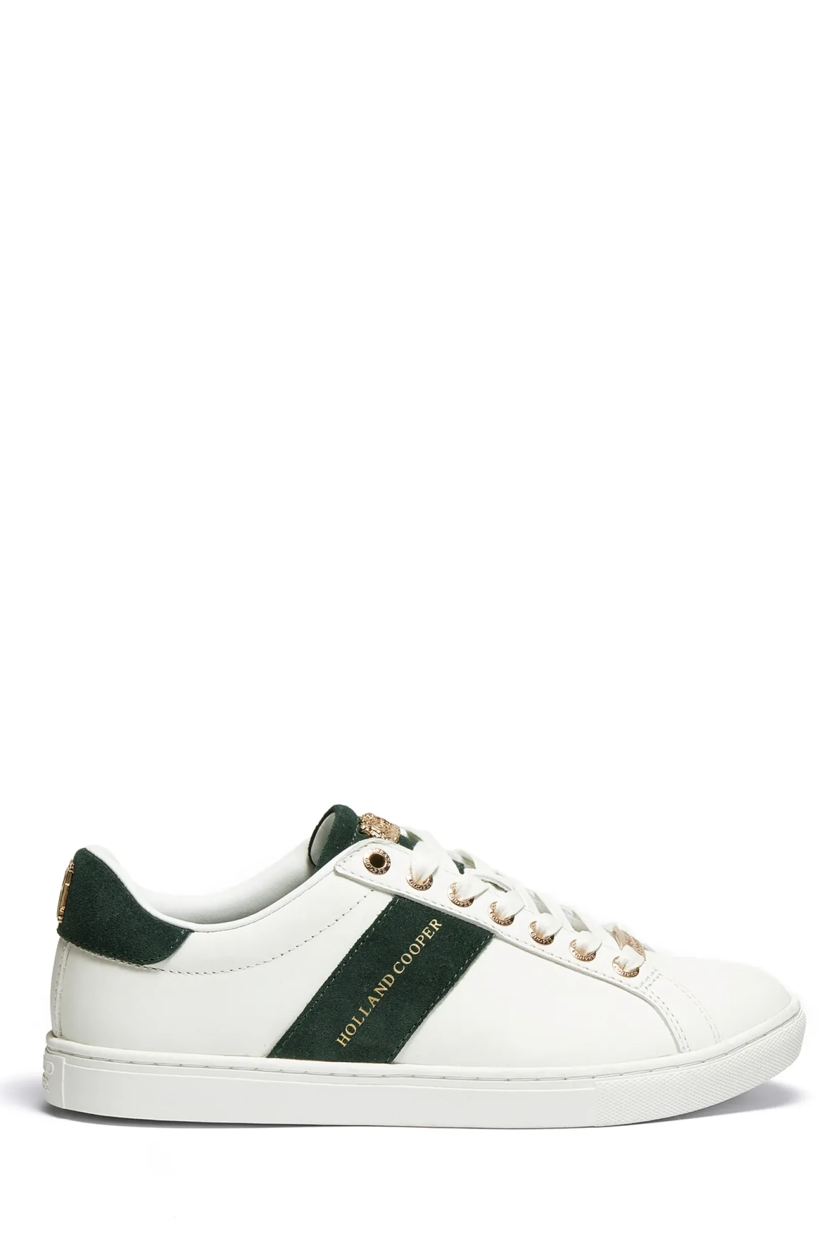 Holland Cooper Trainers|Bestsellers-Knightsbridge Court Trainer White Racing Green