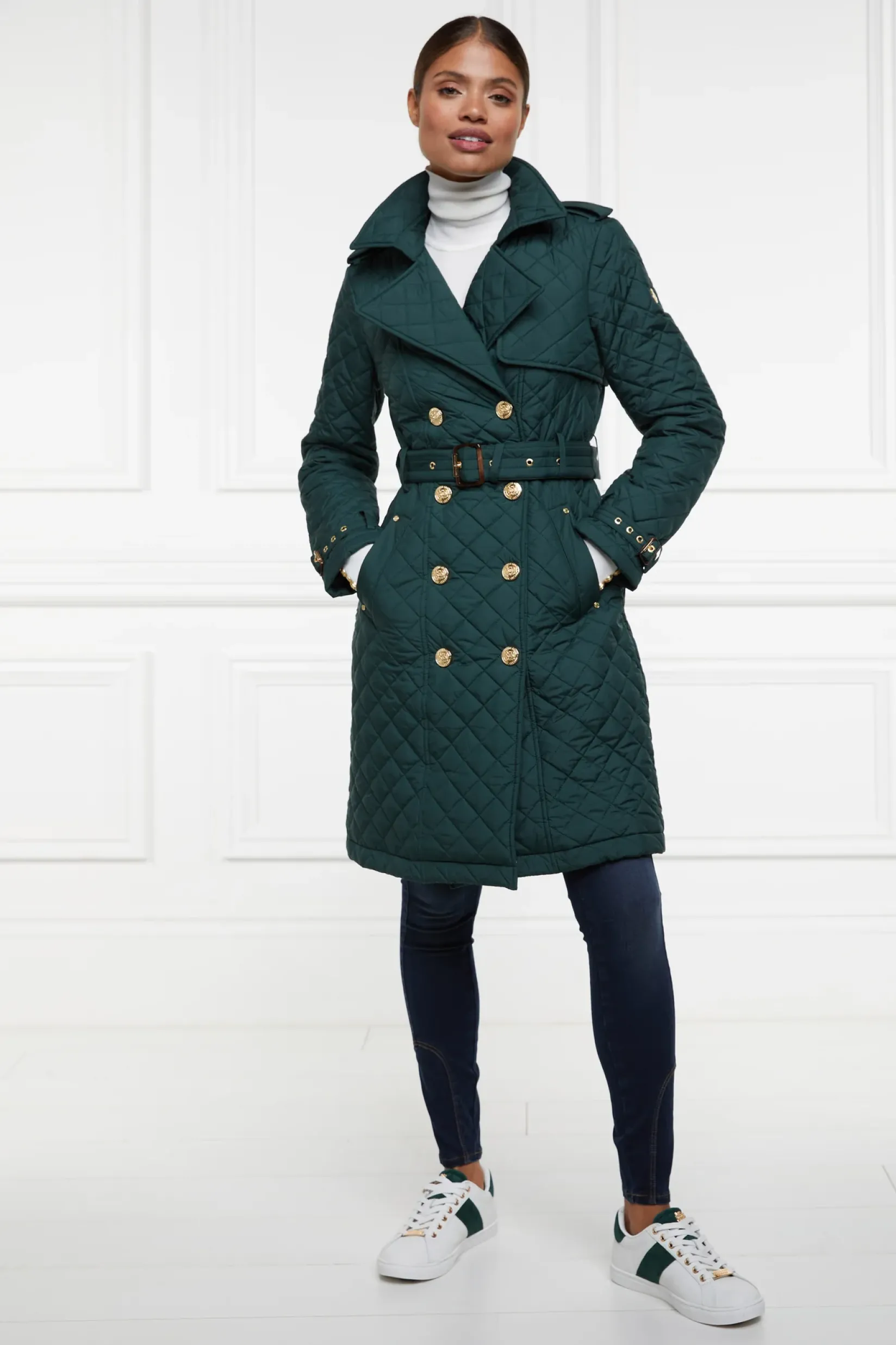 Holland Cooper Trainers|Bestsellers-Knightsbridge Court Trainer White Racing Green
