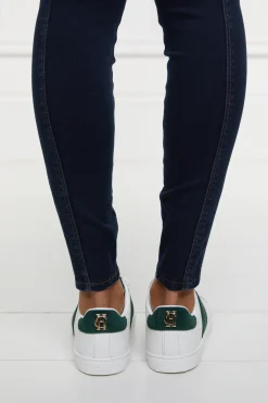 Holland Cooper Trainers|Bestsellers-Knightsbridge Court Trainer White Racing Green
