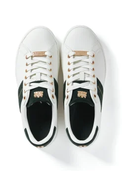 Holland Cooper Trainers|Bestsellers-Knightsbridge Court Trainer White Racing Green